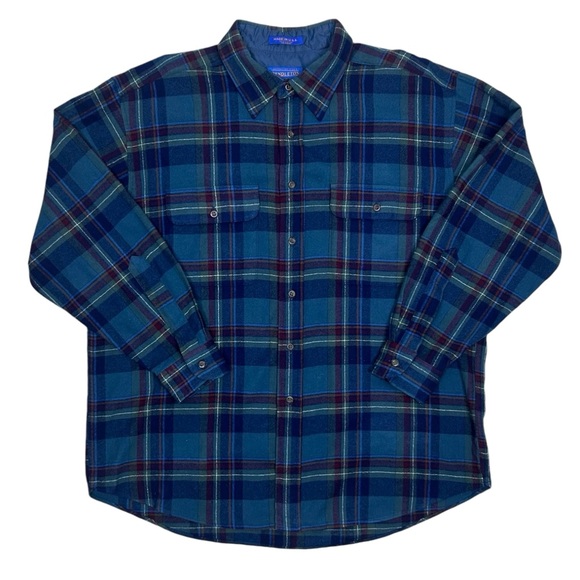 VTG Pendleton Mens Shirt XL Flannel Plaid Virgin Wool Pockets Cabincore Grunge - Picture 2 of 16